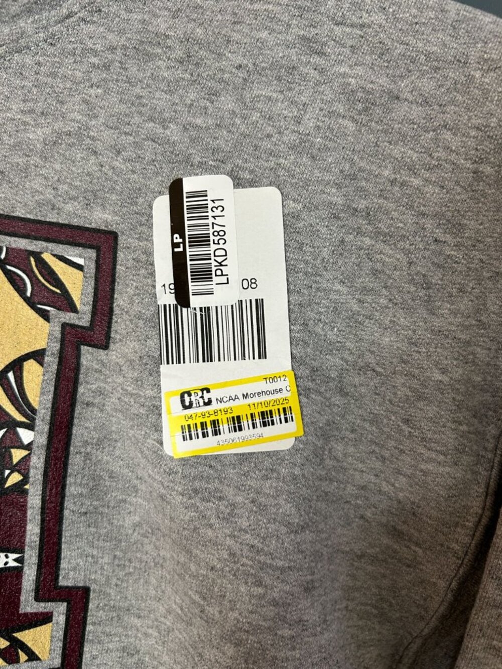 NWT NCAA Morehouse College Maroon Tigers Gray Youth Hooded Sweatshirt - L - Picture 4 of 6